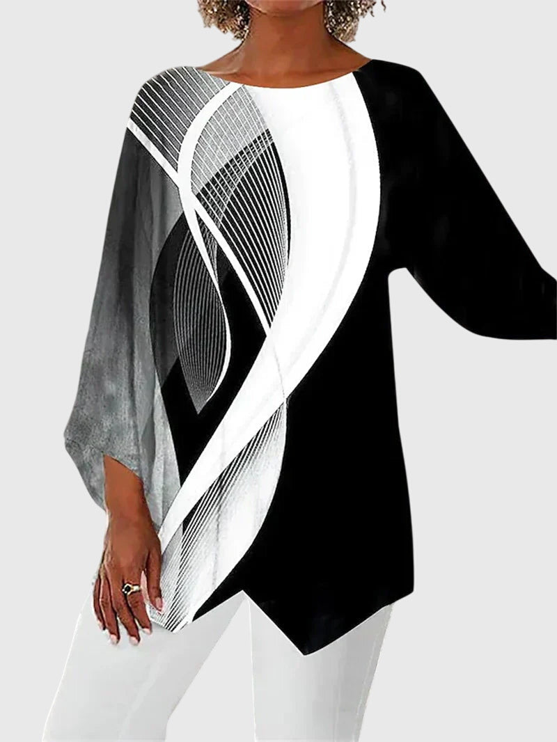 Asymmetric Crossover Hem Casual Blouse in Grey