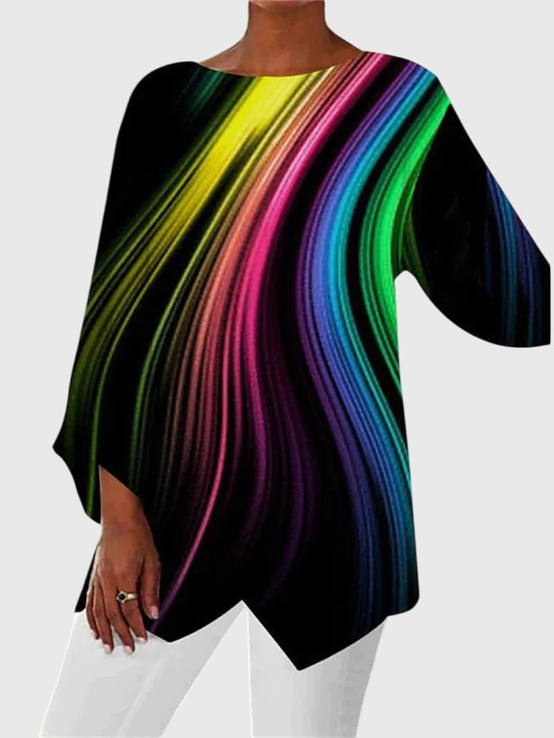 Asymmetric Crossover Hem Casual Blouse in Multicolour