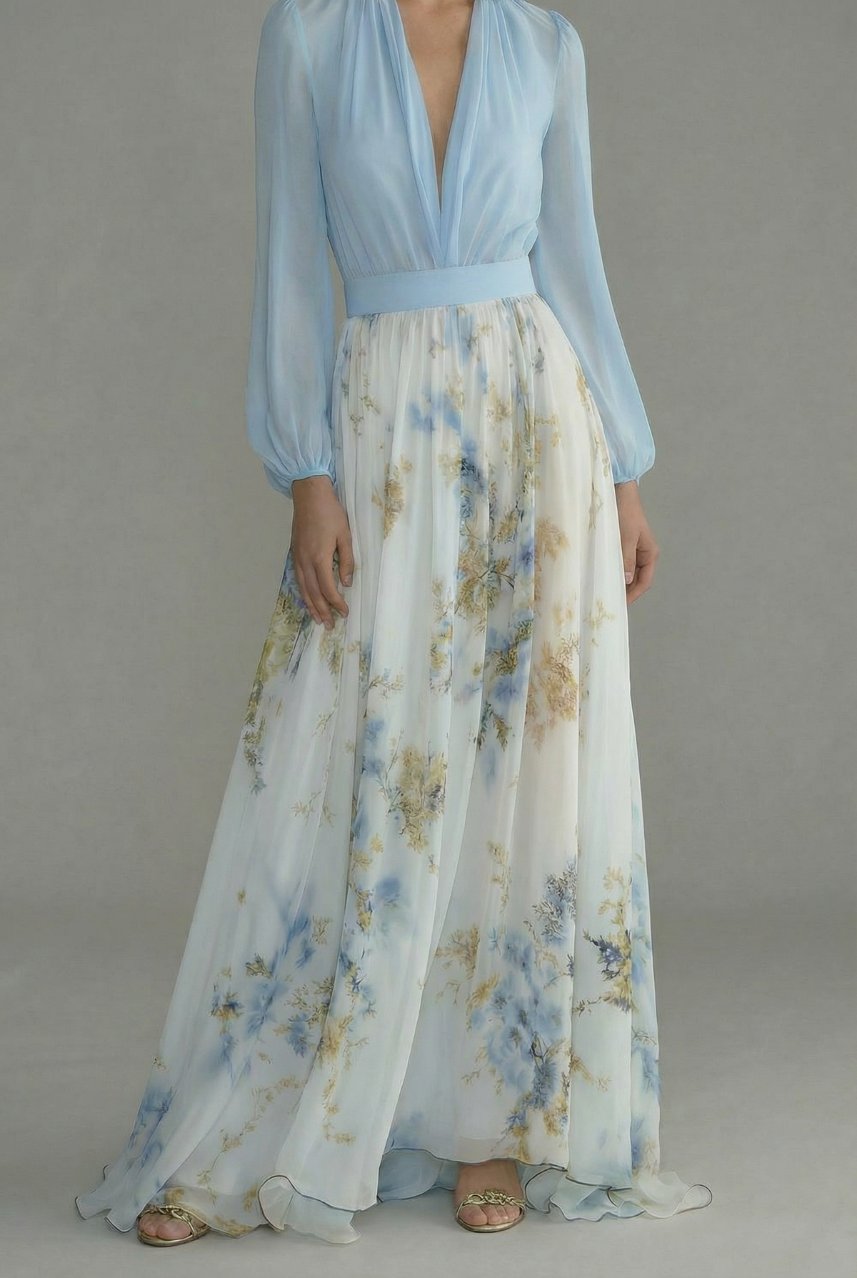 Draped Wedding Guest Maxi Dress in Light Blue