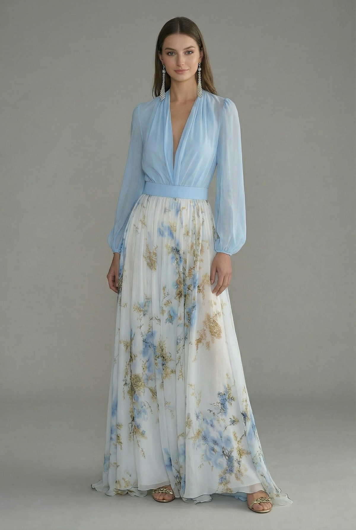 Draped Wedding Guest Maxi Dress in Light Blue