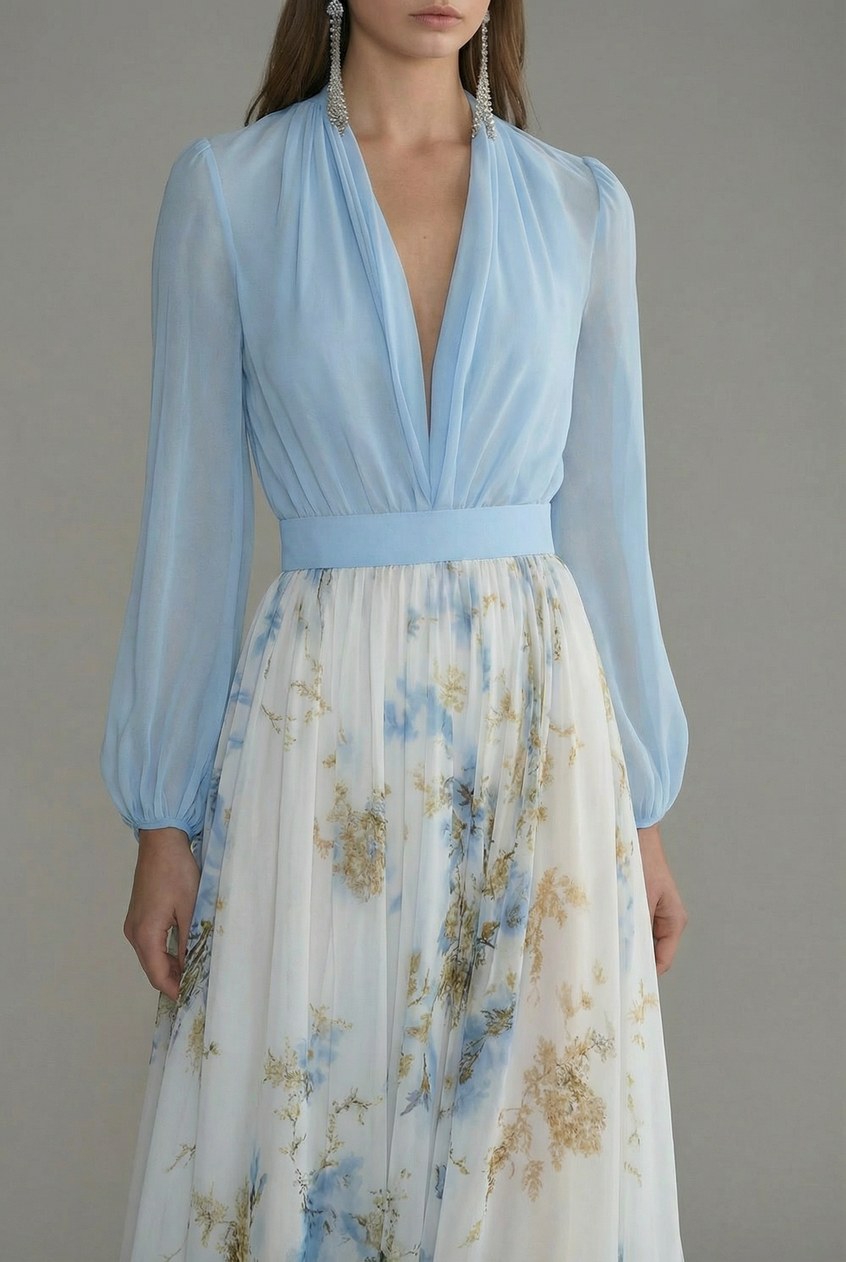 Draped Wedding Guest Maxi Dress in Light Blue