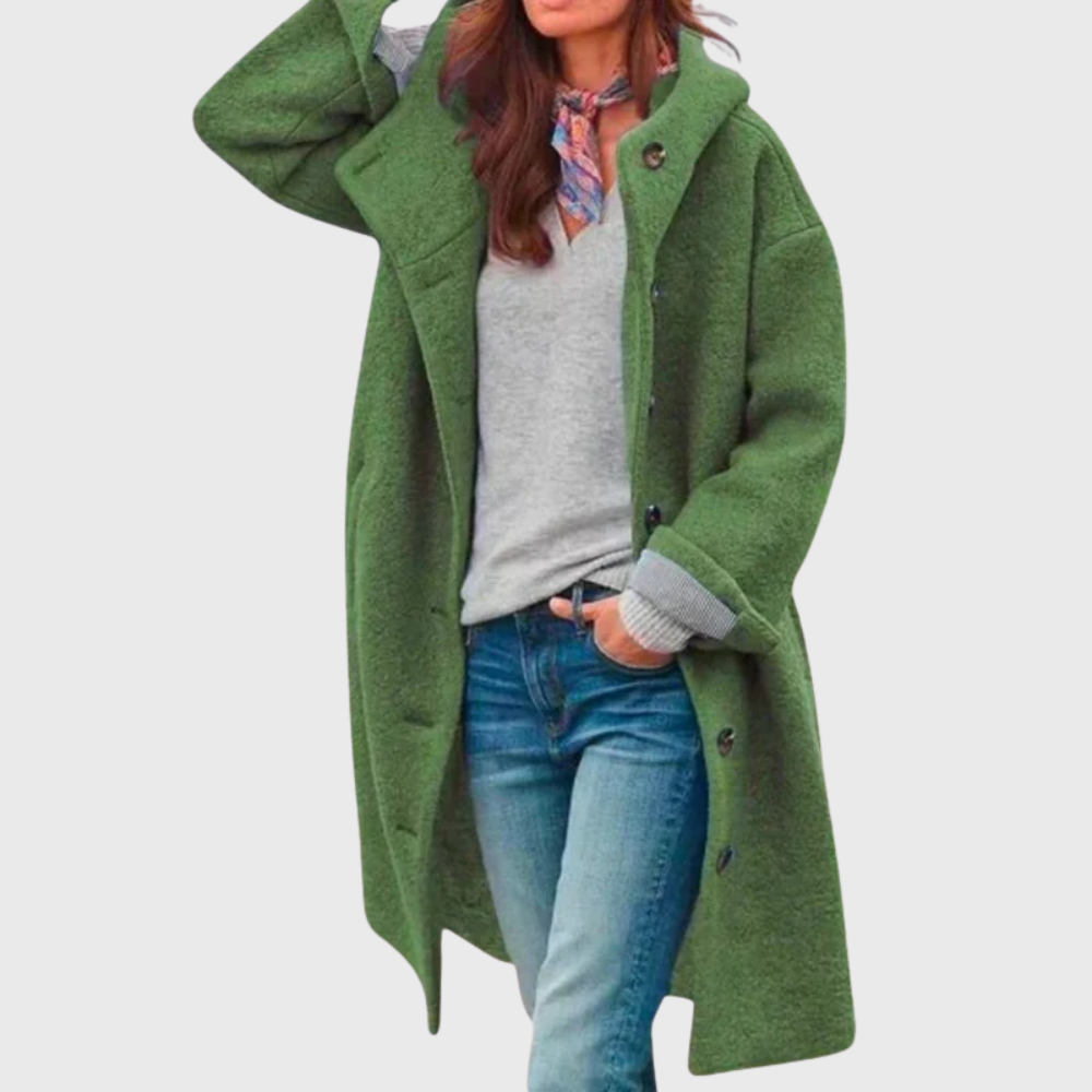 Women's Hooded Button-Front Casual Coat in Green