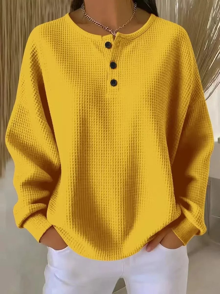 Women's Long-Sleeve Henley Casual T-Shirt in Yellow