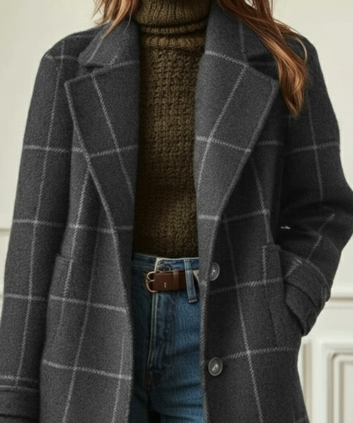 Women's Button-Front Lapel Casual Coat in Dark Grey