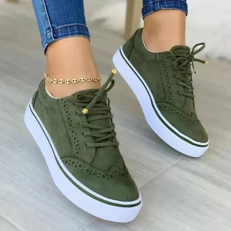 Women's Orthopaedic Lace-Up Casual Trainers in Olive