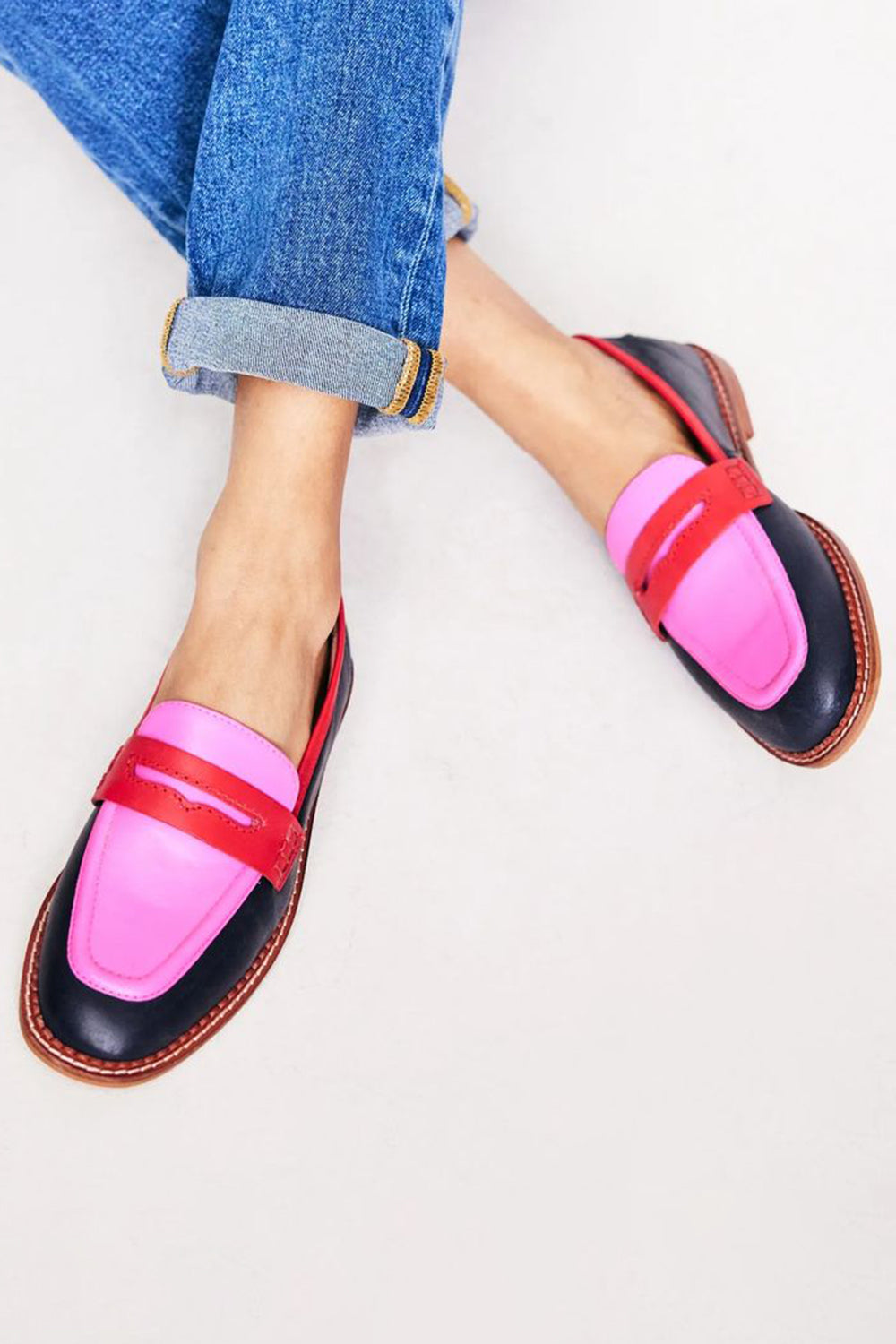 Women's Penny Strap Colour-Block Casual Loafers in Navy