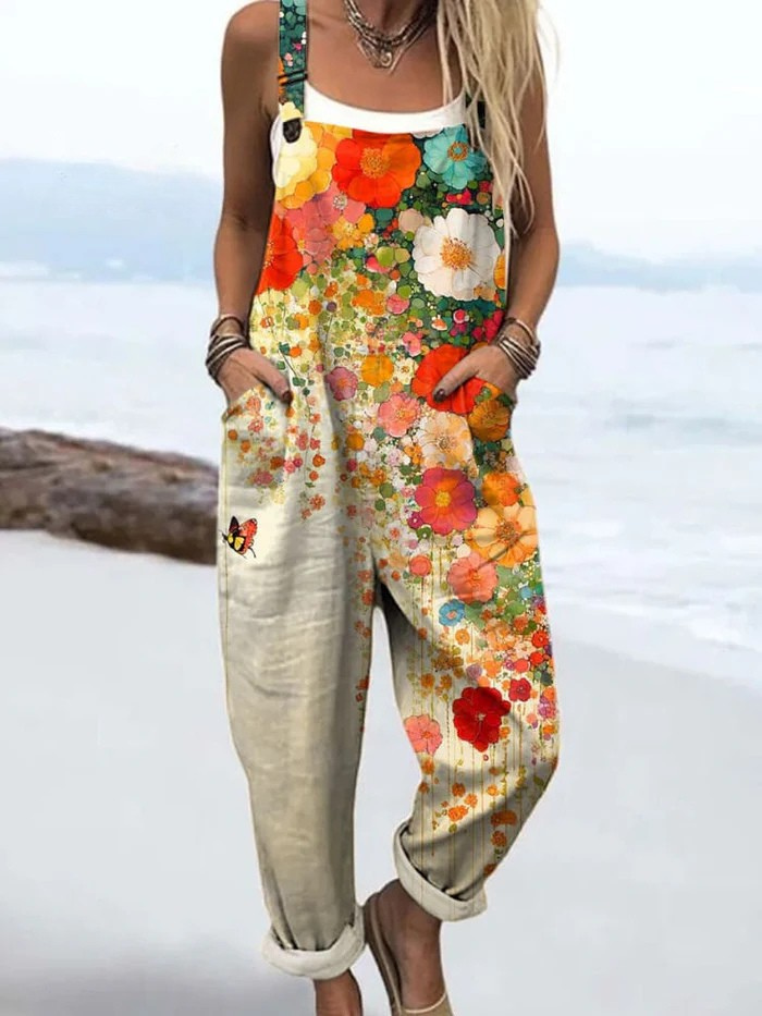 Strappy Dungaree-Style Holiday Jumpsuit in Cream