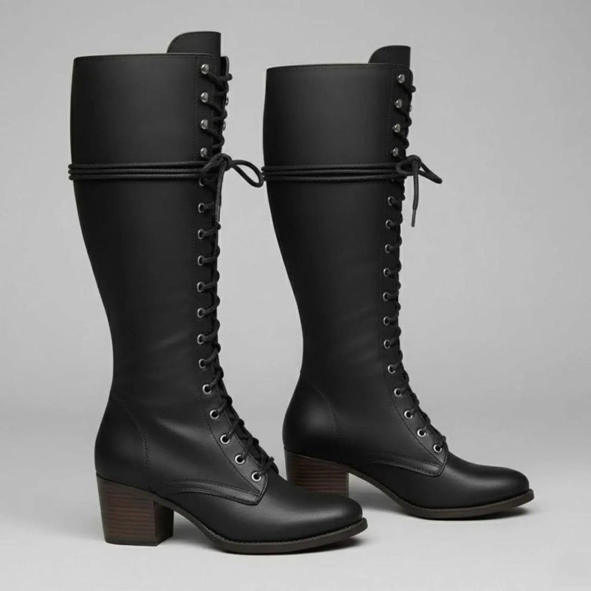 Women's Orthopaedic Lace-Up Casual Knee High Boots in Black