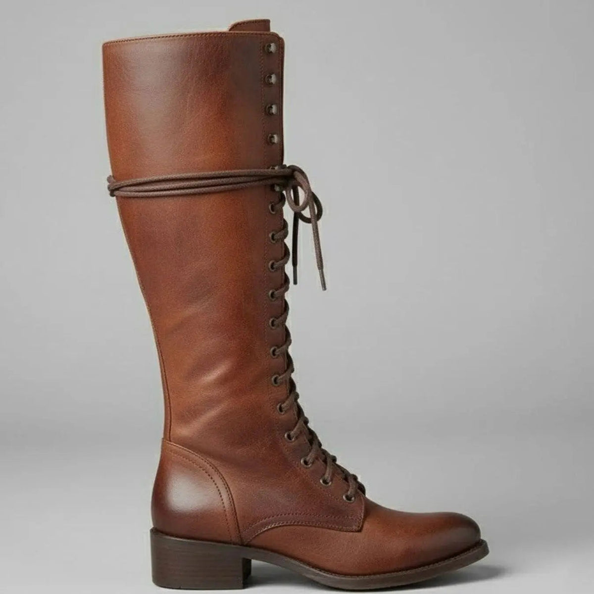 Women's Orthopaedic Lace-Up Casual Knee High Boots in Brown