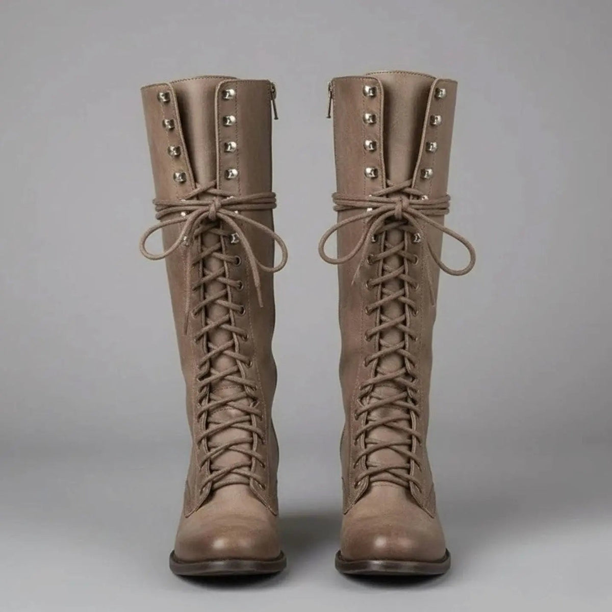 Women's Orthopaedic Lace-Up Casual Knee High Boots in Taupe