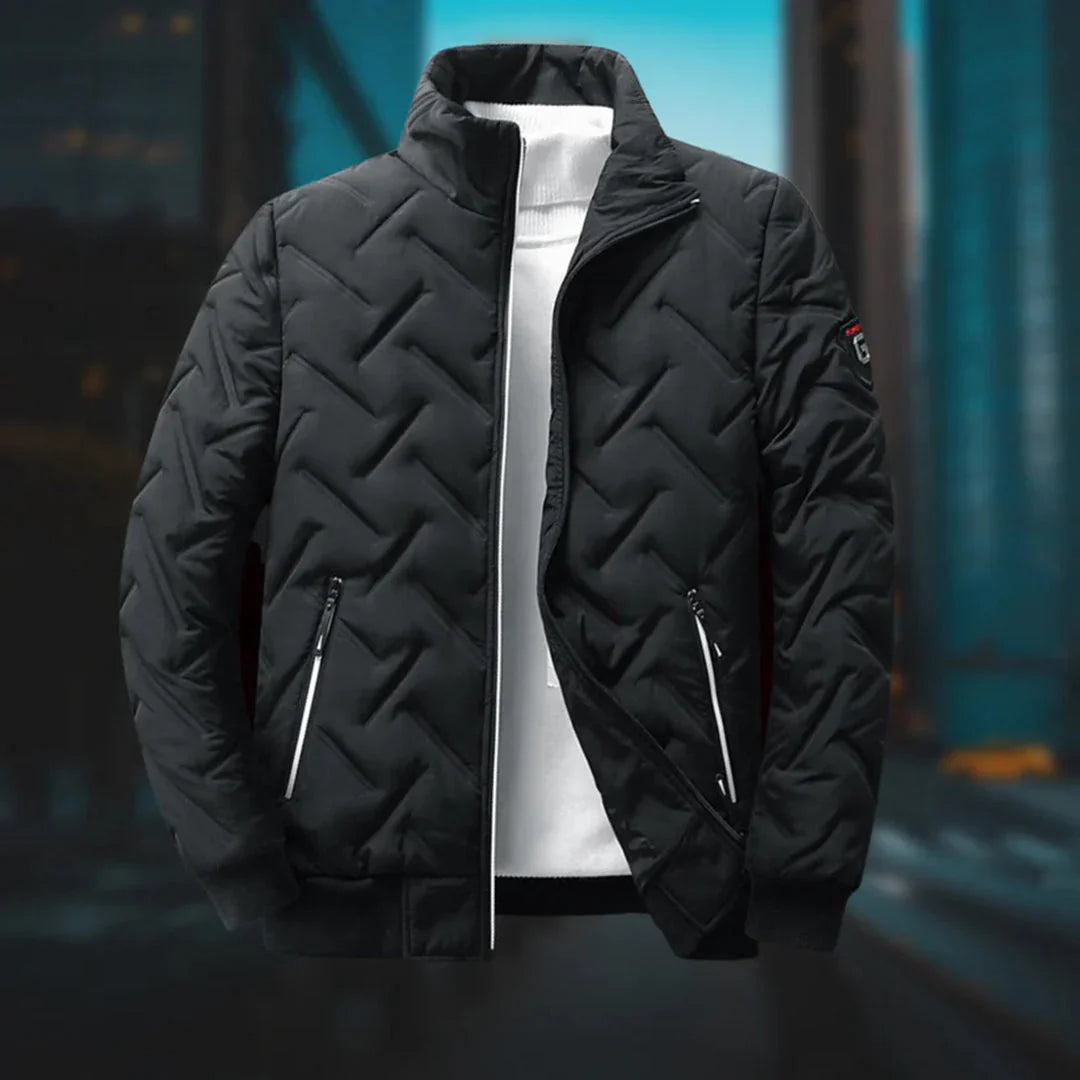 Women's Stand-Collar Quilted Casual Jacket in Black