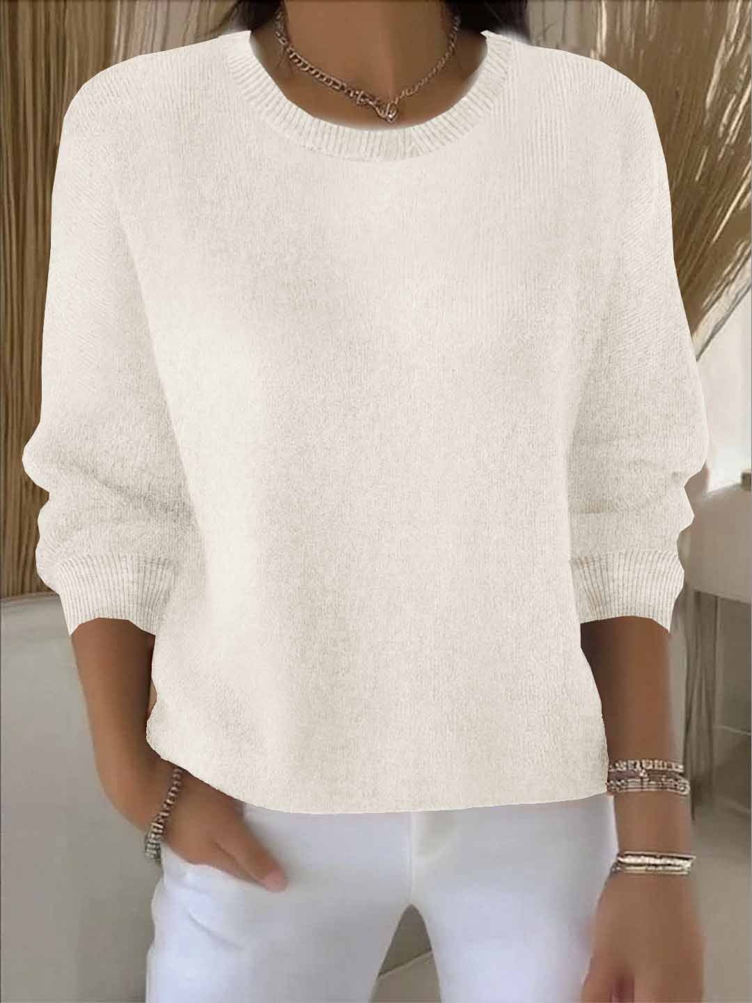 Women's Round-Neck Casual Jumper in Cream