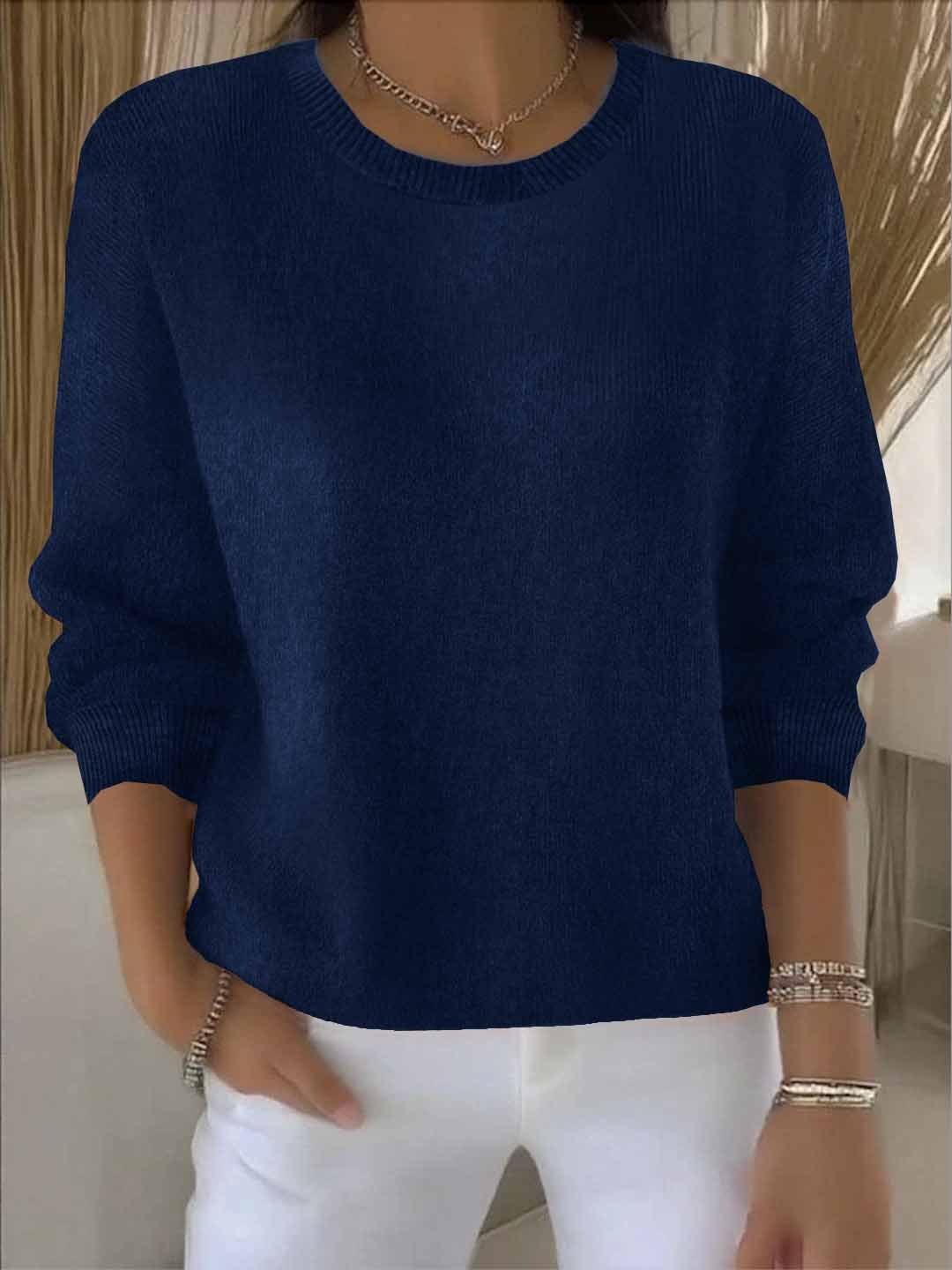 Women's Round-Neck Casual Jumper in Navy