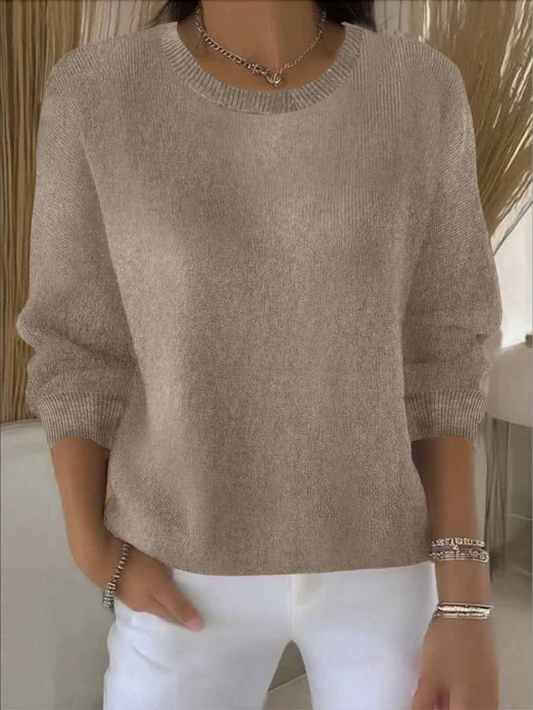 Women's Round-Neck Casual Jumper in Taupe