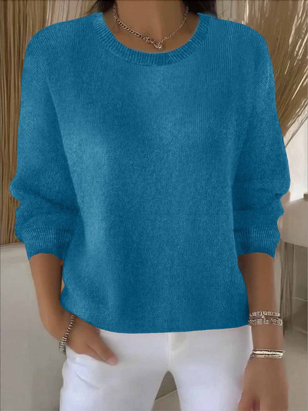 Women's Round-Neck Casual Jumper in Turquoise
