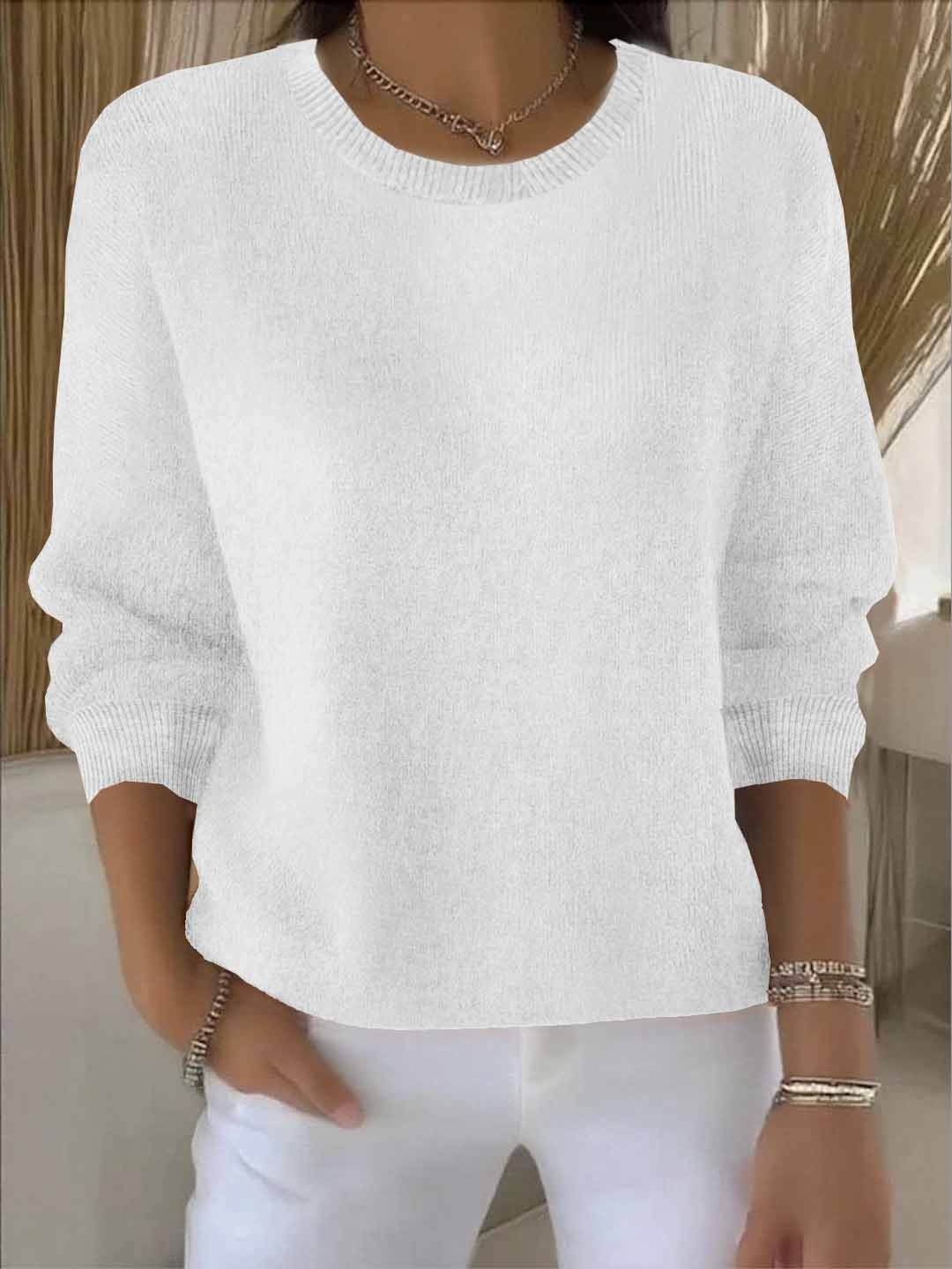Women's Round-Neck Casual Jumper in White