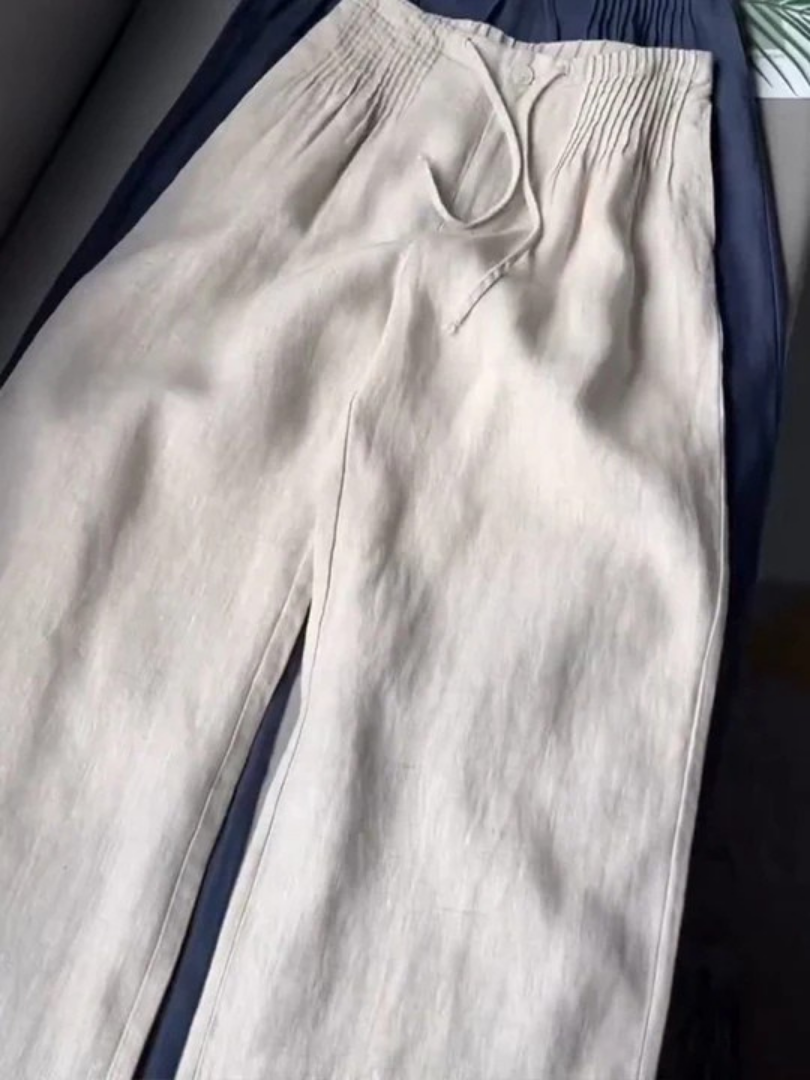 Women's Wide-Leg Casual Trousers in Beige