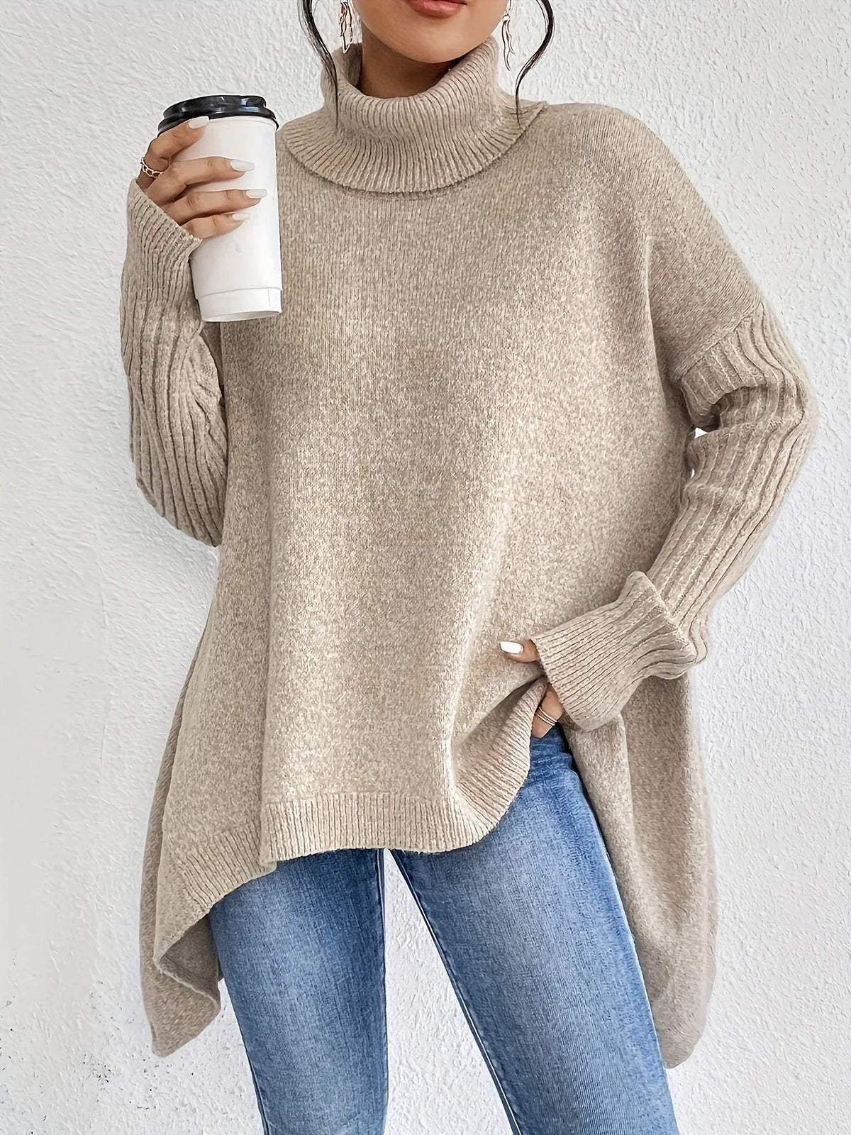 Women's Turtleneck Casual Jumper in Beige