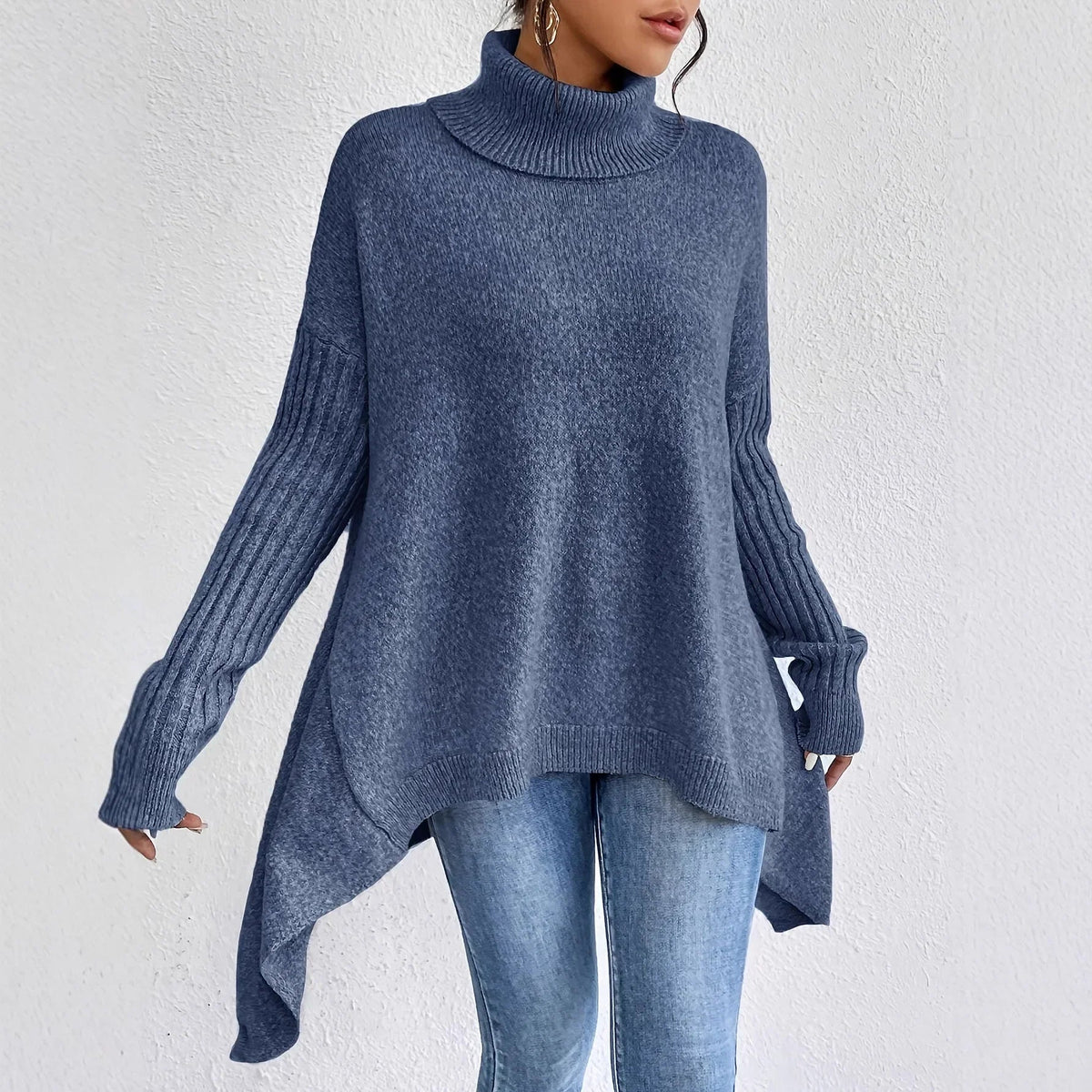 Women's Turtleneck Casual Jumper in Blue
