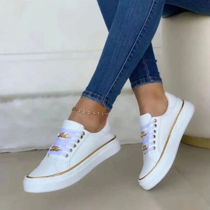 Women's Platform Lace-Up Casual Trainers in White