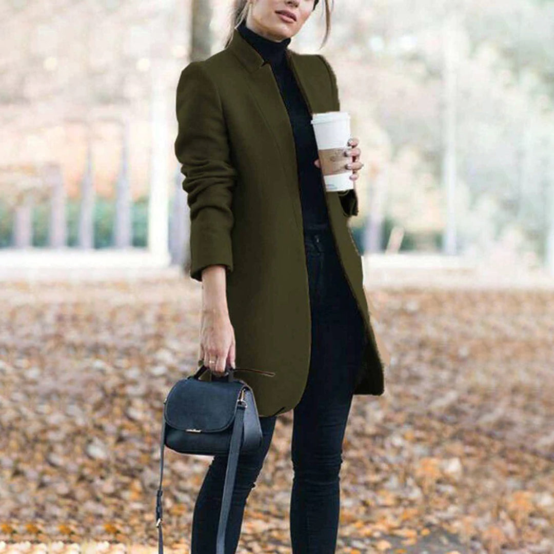 Women's Open-Front Tailored Workwear Coat in Olive