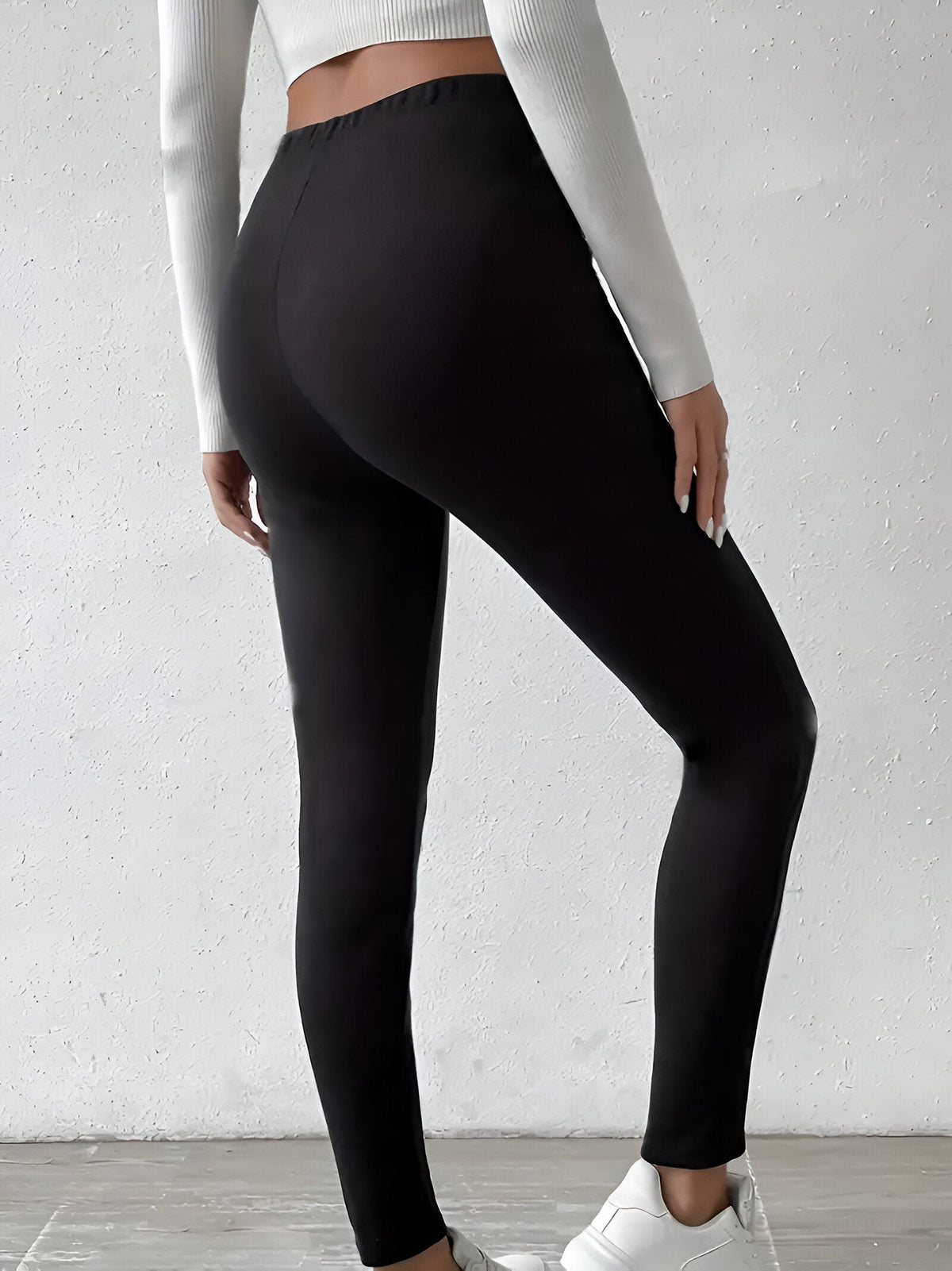 Drawstring High-Waist Casual Leggings in Black