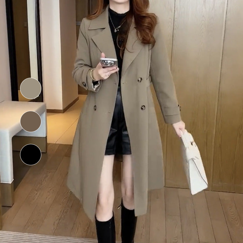 Women's Double-Breasted Casual Coat in Khaki