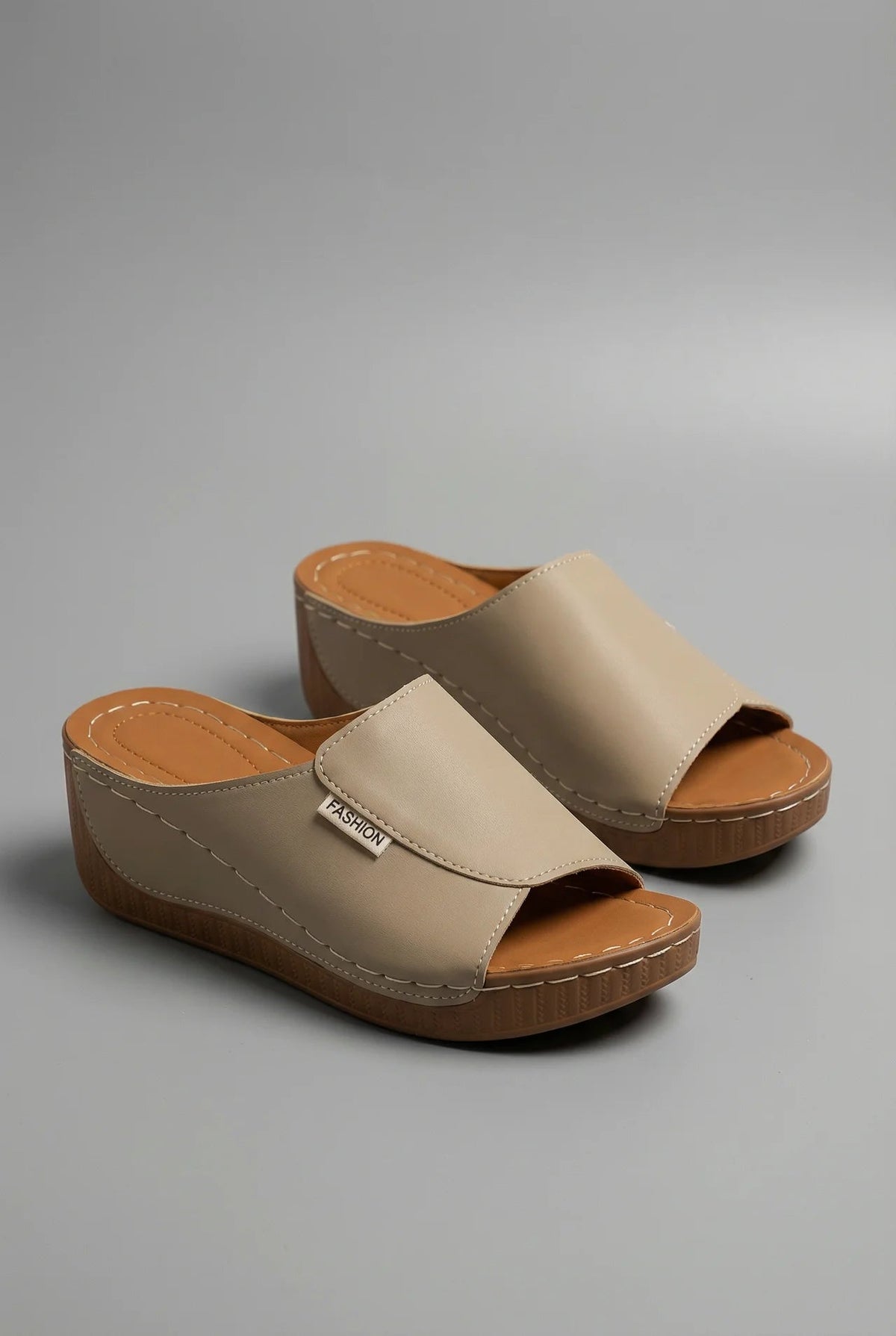 Orthopaedic Open-Toe Holiday Wedges in Beige