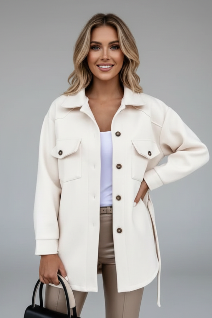 Women's Button-Front Casual Coat in Cream