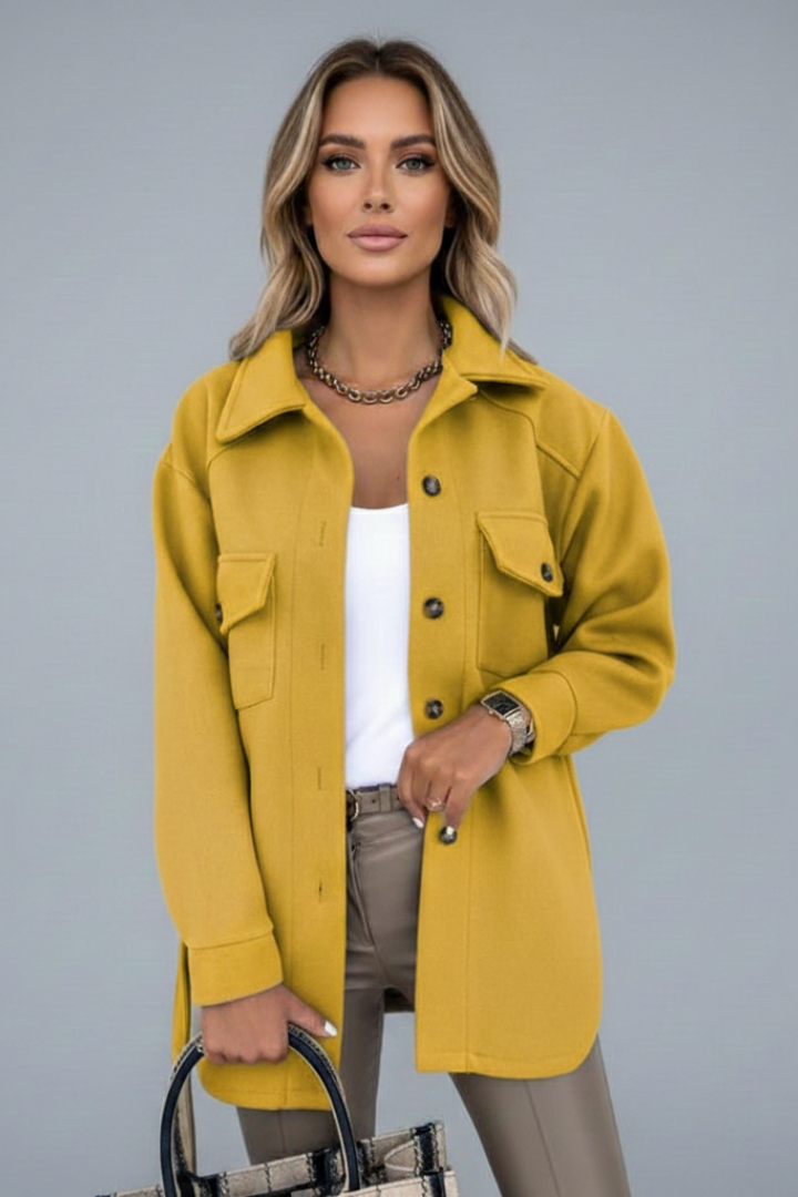Women's Button-Front Casual Coat in Mustard