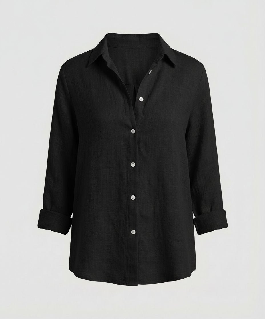 Women's Button-Front Casual Shirt in Black