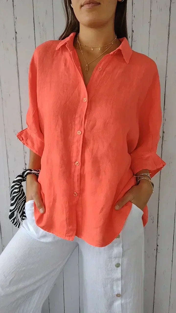 Women's Button-Front Casual Shirt in Orange