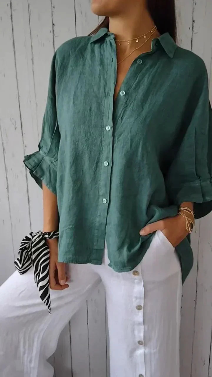 Women's Button-Front Casual Shirt in Teal