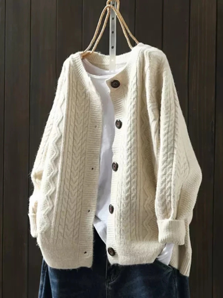 Women's Button-Front Casual Cardigan in Cream