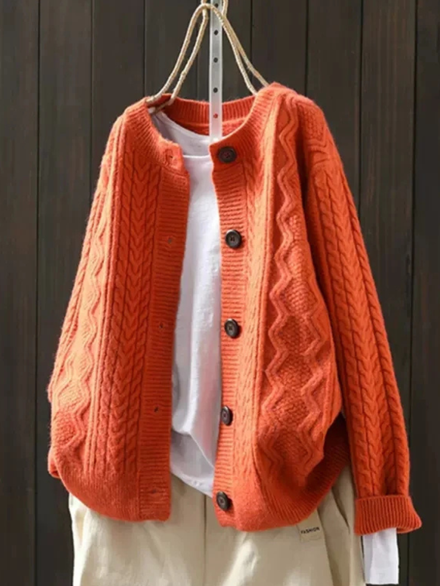 Women's Button-Front Casual Cardigan in Orange