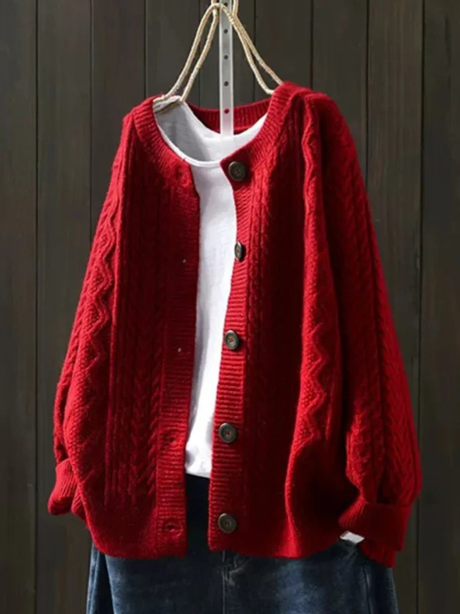 Women's Button-Front Casual Cardigan in Red