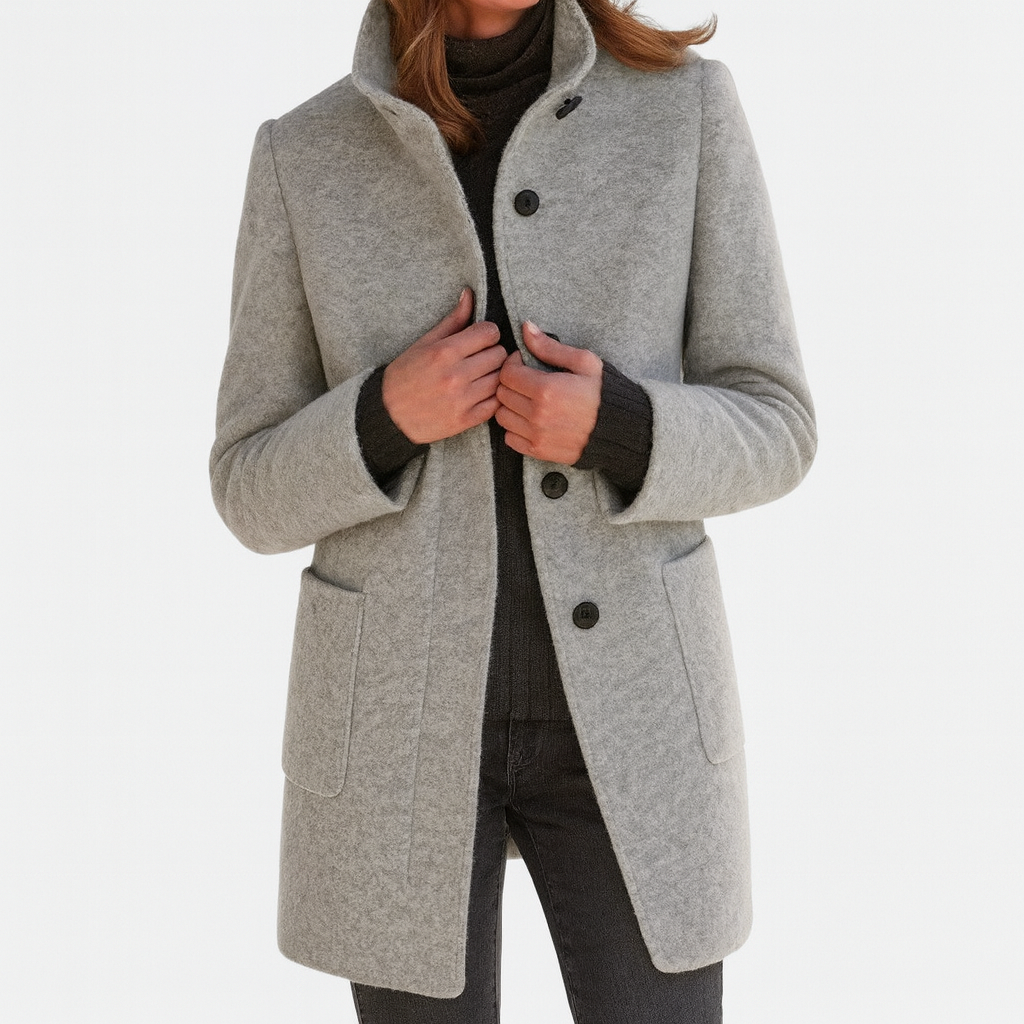 Women's Button-Front Casual Coat in Light Grey