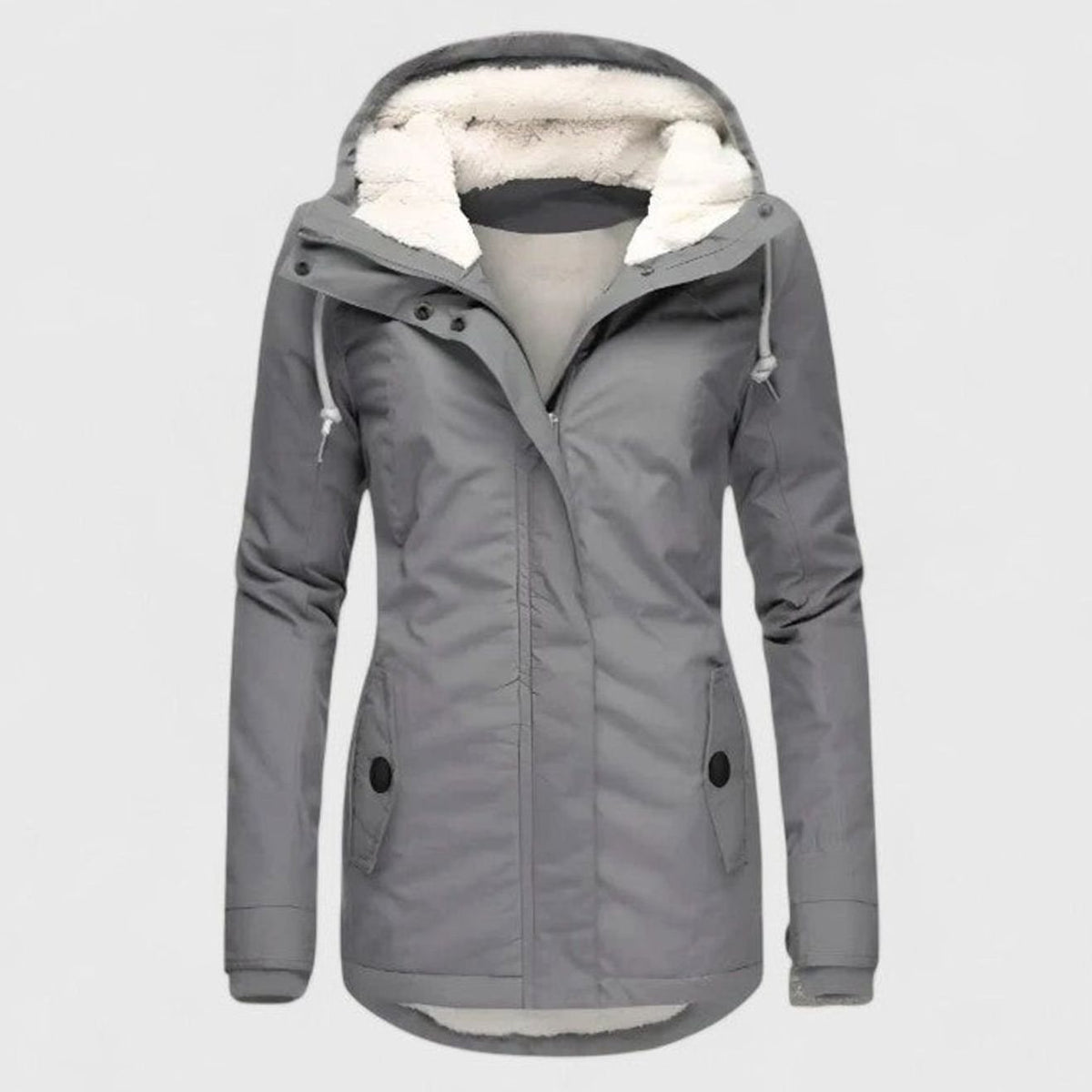Women's Zip-Front Hooded Casual Coat in Grey