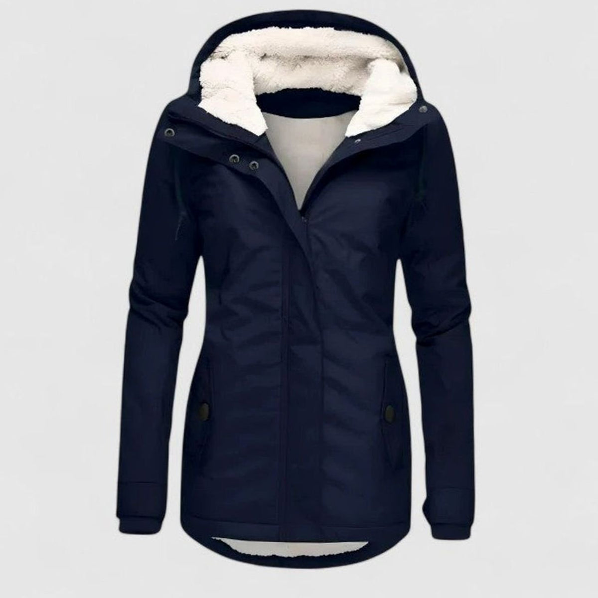 Women's Zip-Front Hooded Casual Coat in Navy