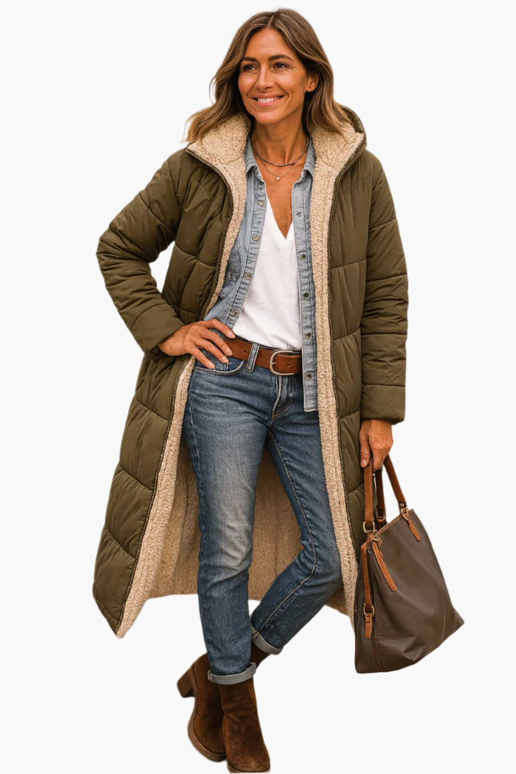 Women's Hooded Quilted Long-Sleeve Casual Coat in Olive
