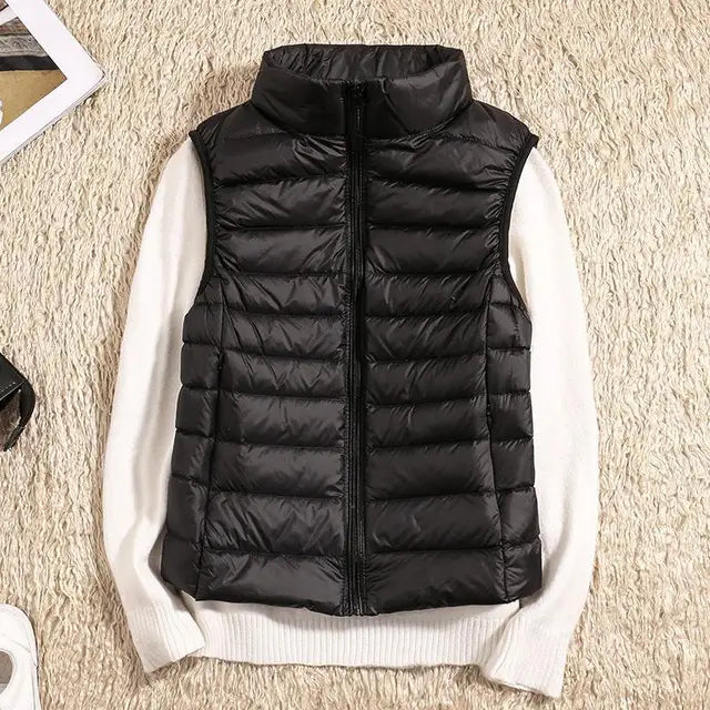 Women's Stand-Collar Zip-Front Casual Gilet in Black