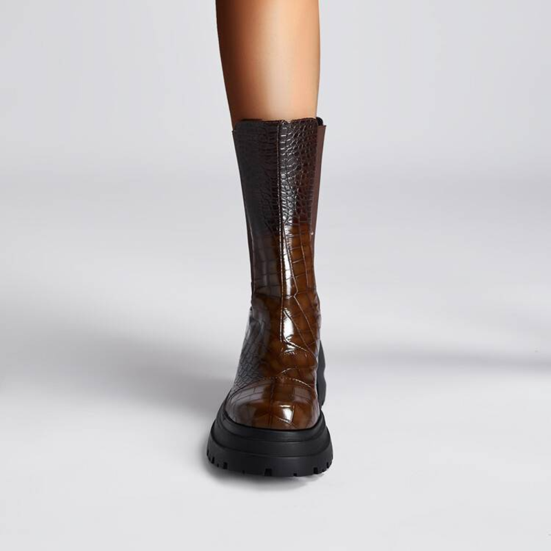 Women's Chunky Platform Chelsea Casual Boots in Brown