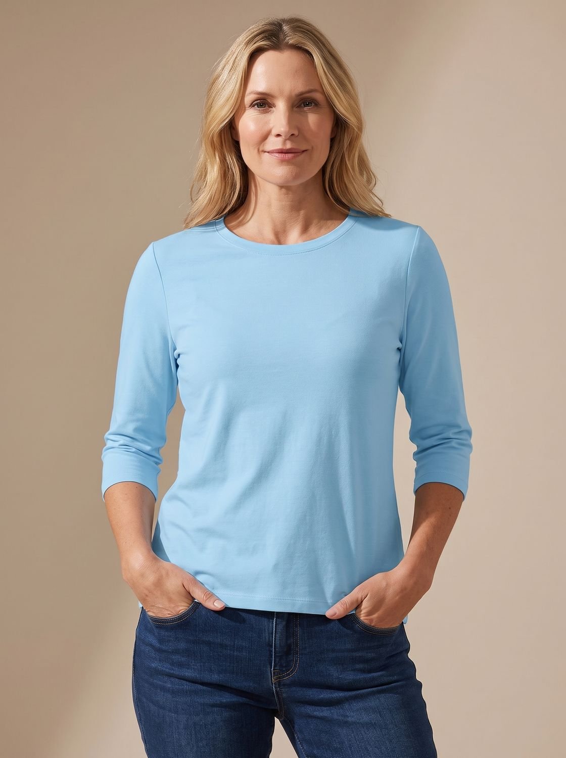 Women's Crew-Neck Casual T-Shirt in Light Blue