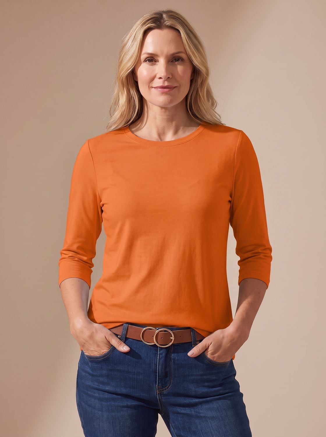 Women's Crew-Neck Casual T-Shirt in Orange