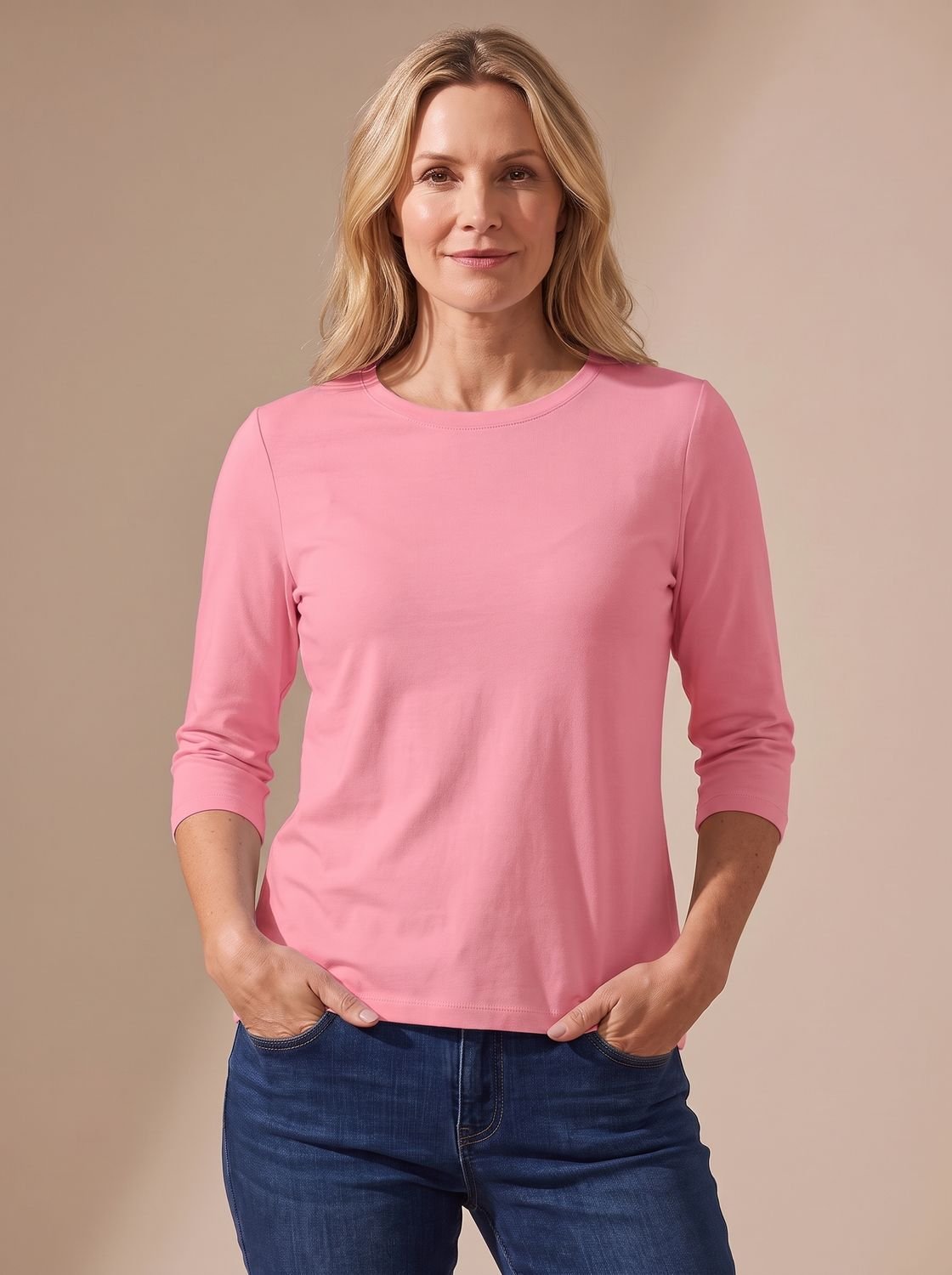 Women's Crew-Neck Casual T-Shirt in Pink