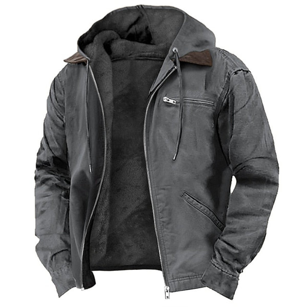 Women's Hooded Zip-Front Casual Jacket in Dark Grey