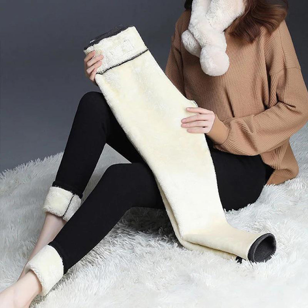 Fleece Waistband Casual Leggings in Black