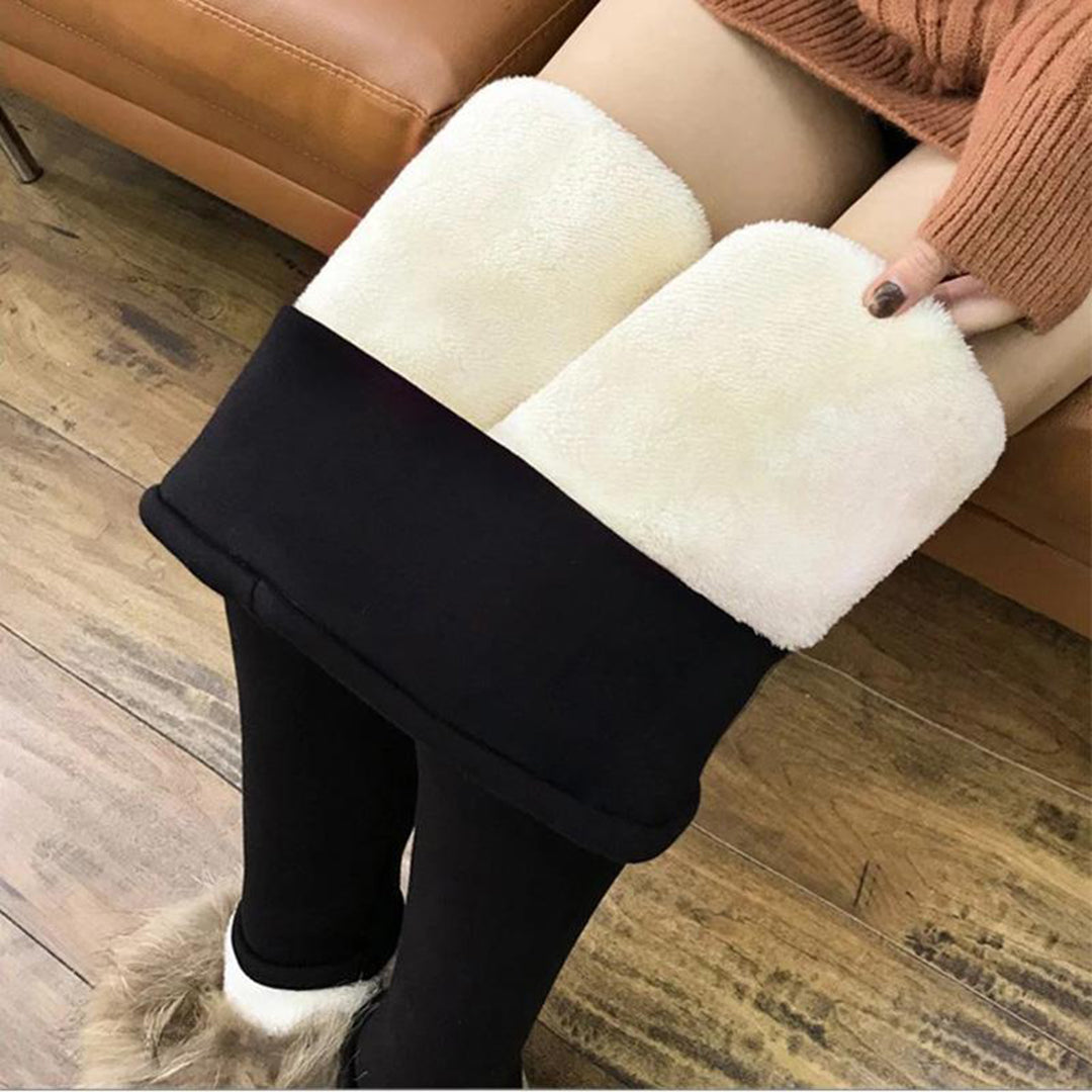 Fleece Waistband Casual Leggings in Black