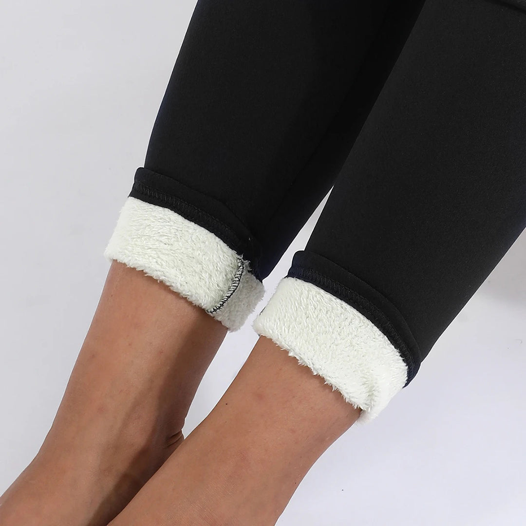 Fleece Waistband Casual Leggings in Black