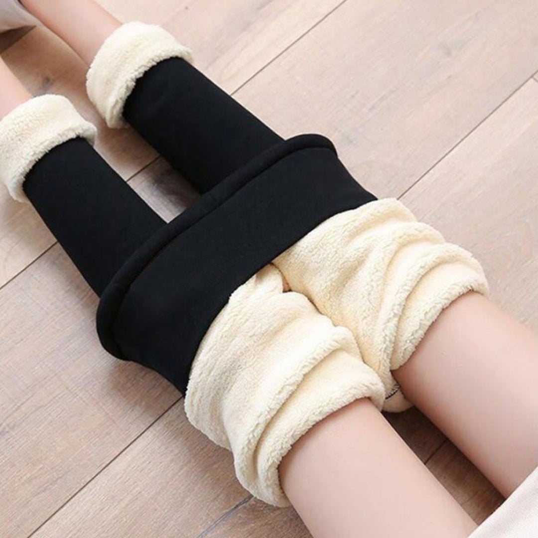 Fleece Waistband Casual Leggings in Black